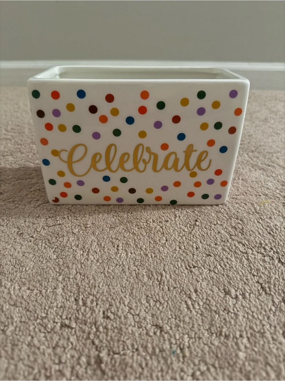 1800 Flowers | Celebrate Ceramic Polka Dot Planter - White with Multicolor Dots
